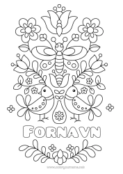 Gratis farvelægning Blomster Mandala Fugl Sommerfugl Insekter Fugle og flyvende pattedyr Libelula