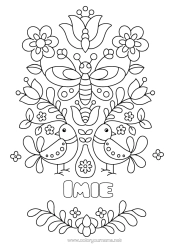 Kolorowanka za darmo Kwiaty Mandala Ptak Motyl Owady Ptaki i latające ssaki Ważka
