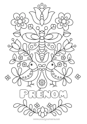 Coloriage gratuit Fleurs Mandala Oiseau Papillon Insectes Oiseaux et mammifères volants Libellule