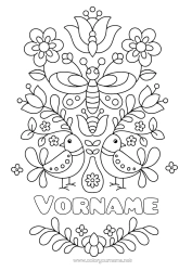 Kostenlose Malvorlage Blumen Mandala Vogel Schmetterling Insekten Vögel und fliegende Säugetiere Libelle
