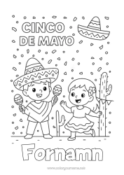 Gratis färgläggning Mexiko Cinco de Mayo Maracas Musikinstrumenter Sombrero