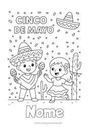 Desenho para personalizar México Cinco de Mayo Maracas Instrumentos musicais Sombrero