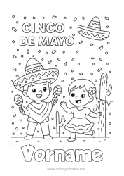 Kostenlose Malvorlage Mexiko Cinco de Mayo Maracas Musikinstrumente Sombrero