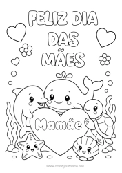 Desenho grátis Coração Mamãe Feliz Aniversário Festa Tartaruga Baleia Golfinho Conchas Animais marinhos ou aquáticos Répteis Tartaruga marinha