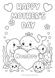 Colorear gratis Corazón Mamá Feliz día de fiesta Fiesta Tortuga Ballena Delfín Conchas marinas Animales marinos o acuáticos Reptiles Tortuga marina