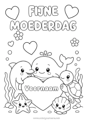 Gratis kleurplaat Hart Mama Fijne verjaardag Feest Schildpad Walvis Dolfijn Schelpen Zeedieren Reptielen Zeeschildpad
