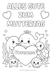 Malvorlage anpassen Herz Mama Frohes Fest Fest Schildkröte Wal Delfin Muscheln Meeres- oder Wasserlebewesen Reptilien Meeresschildkröte