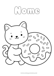 Desenho para personalizar Fofo Gato Kawaii Rosquinhas Cães e gatos