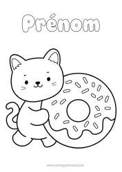 Coloriage à personnaliser Mignon Chat Kawaii Donuts Chiens et chats