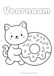 Gratis kleurplaat Schattig Kat Kawaii Dier Donuts Honden en katten