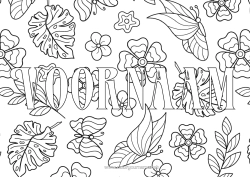 Gratis kleurplaat Bloemen Vlinder Bladeren Klaver Insecten Decoratieve achtergrond