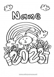 Free coloring Bunny 2023 Happy new year Chinese New Year Forest animals