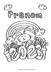 Coloriage gratuit Lapin 2023 Bonne année Nouvel An chinois Animaux de la forêt