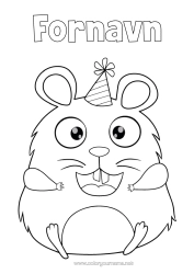 Gratis fargelegging Bursdag Fest Dyr Andre dyr i verden Tegneserie Hamster Partyhatt