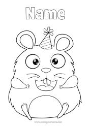 Colouring to customise Birthday Party Animal Other Animals Of The World Cartoon Hamster Party Hat