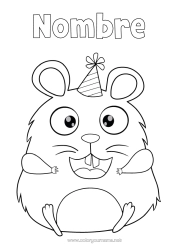 Colorear gratis Cumpleaños Fiesta Animales Otros animales del mundo Cartoon Hamster Gorrito de fiesta