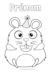 Coloriage à personnaliser Anniversaire Fête Animal Autres animaux du monde Cartoon Hamster Chapeau de fête
