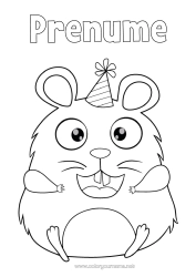 Pagină de colorat gratuită Aniversare Sărbătoare Animal Alte animale din lume Desen animat Hamster Pălărie de petrecere