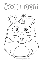 Gratis kleurplaat Verjaardag Feest Dier Andere dieren van de wereld Cartoon Hamster Feesthoed
