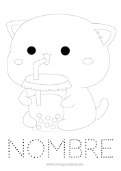 Colorear gratis Cat Actividades para niños Animales Bebidas Dibujos fáciles para colorear Trazo y color Perros y gatos Bubble tea