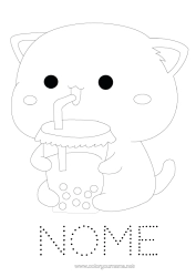 Desenho grátis Gato Atividades para Crianças Animal Bebida Desenhos para colorir fáceis Rastreie e Pinte Cães e gatos Chá de bolhas