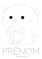 Coloriage à personnaliser Chat Activités enfants Animal Boisson Coloriages faciles Trace et colorie Chiens et chats Bubble tea