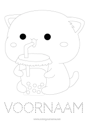 Gratis kleurplaat Kat Activiteiten voor Kinderen Dier Drankje Eenvoudige kleurplaten Trace et colorie Honden en katten Bubble tea