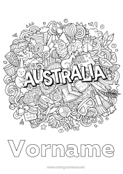 Malvorlage anpassen Mandala Koala Flagge Symbole Australien Känguru Tiere Australiens