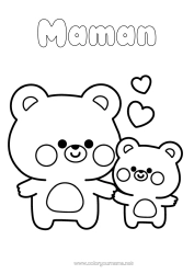 Coloriage gratuit Ours Coeur Je t'aime Animal Ourson Coloriages faciles Animaux de la forêt Famille d'animaux Bébé animal
