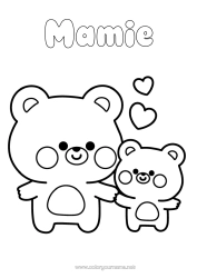Coloriage gratuit Ours Coeur Je t'aime Animal Ourson Coloriages faciles Animaux de la forêt Famille d'animaux Bébé animal