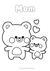 Free coloring Bear Heart I love you Animal Teddy Bear Easy coloring pages Forest animals Animal family Baby animal