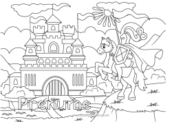 Pagină de colorat gratuită Castel Cal Cavaler Animale de fermă
