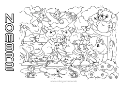 Colorear gratis Animales Loro Koala Aves y mamíferos voladores Canguro Animales de Australia Ornitorrinco