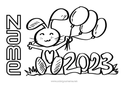 Free colouring Rabbit 2023 Chinese New Year Forest animals