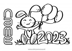 Free coloring Bunny 2023 Chinese New Year Forest animals