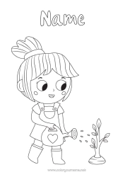Coloring to customize Girl Watering can Gardening