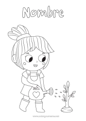 Colorear para personalizar Chica Regadera Jardinería