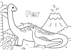 Gratis farvelægning Dinosaurer Vulkan Dyr Dyrer familie Dyrebaby