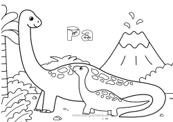 Gratis kleurplaat Dinosaurussen Vulkaan Dier Dierenfamilie Dierenbaby