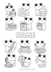 Colouring to customise Cake Cute Frog Treats, Sweets Ice Cream Fairy Cake Marine Or Aquatic Animals Croissant Pretzel Jam