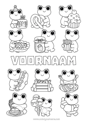 Kleurplaat aanpassen Taart Kawaii Kikker Dier Lekkernijen, zoetigheden IJs Cupcake Zeedieren Frieten Croissant Pretzel Jam
