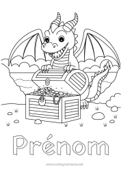 Coloriage à personnaliser Dragon Dragons, licornes et animaux fantastiques Trésor