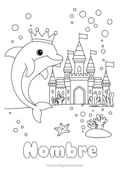 Colorear para personalizar Castillo Mar Animales Delfín Corona Animales marinos o acuáticos