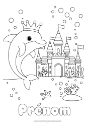 Coloriage à personnaliser Château Mer Animal Dauphin Couronne Animaux marins ou aquatique