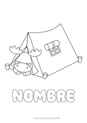 Colorear gratis Animales del bosque Cámping Tienda de campaña Alce