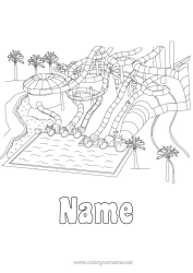 Free coloring Amusement park Pool Outdoor games Slide