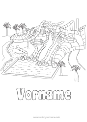 Kostenlose Malvorlage Freizeitpark Schwimmbad Freiluftspiele Rutsche