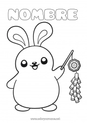 Colorear gratis Lindo Kawaii Conejo 2023 Animales Año Nuevo chino Animales del bosque