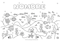 Colorear gratis Mar Animales Pescado Estrella de mar Animales marinos o acuáticos Tortuga marina Fondos marinos