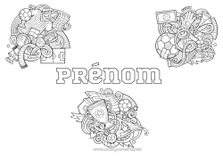 Coloriage à personnaliser Football Ballon de foot Sport Mandala Sports d'équipe Footballeur footballeuse Gardien de but
